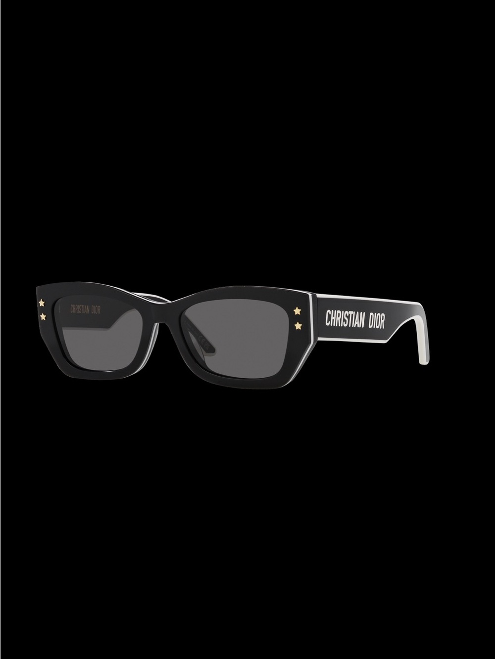 Dior Black Cat-Eye Sunglasses with Gold Star Accents